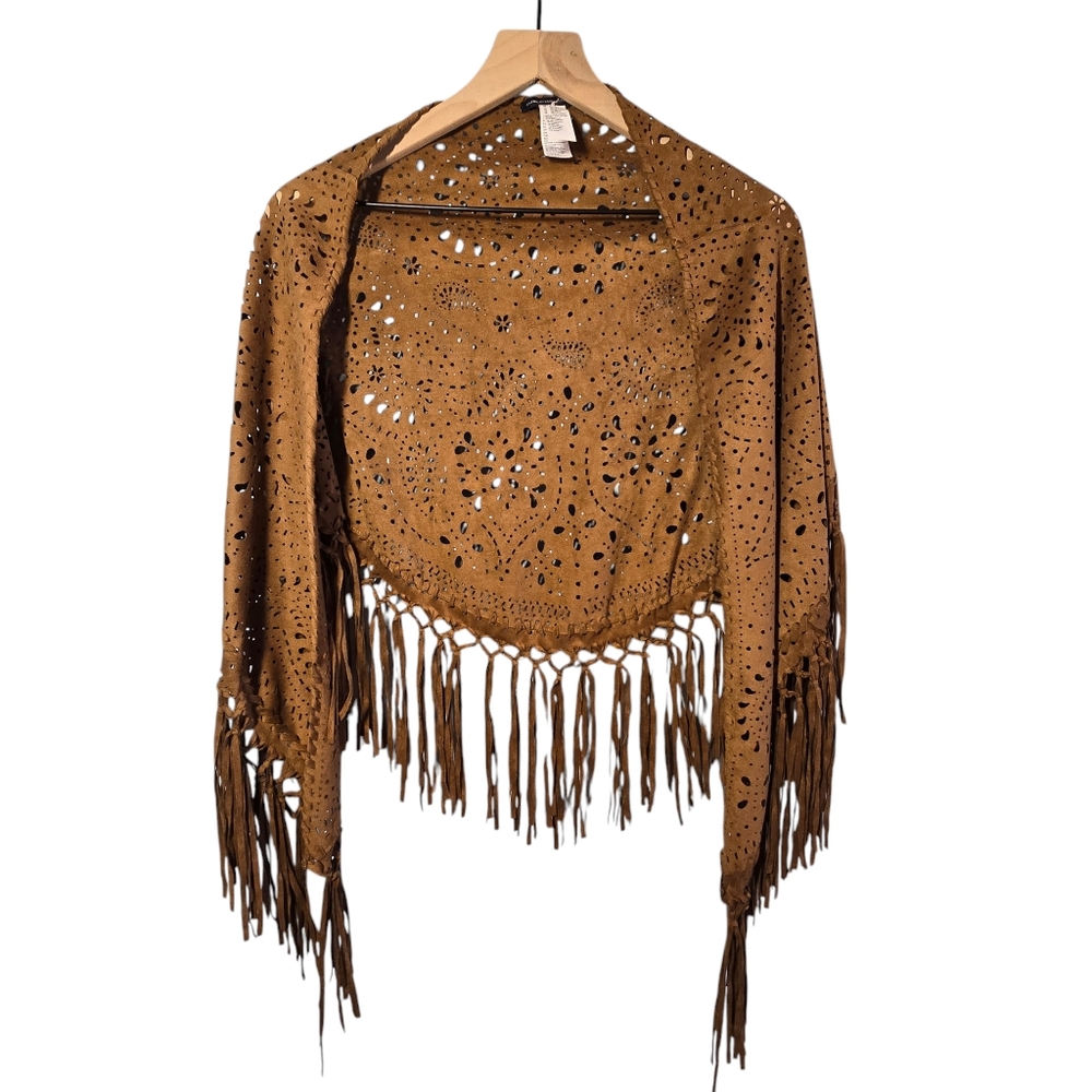 American Eagle Brown Faux Suede Fringe Wrap Shawl